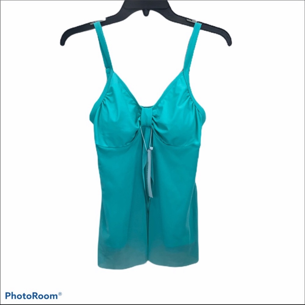 Rosegal mint green tankini swim top with sheer mesh overlay